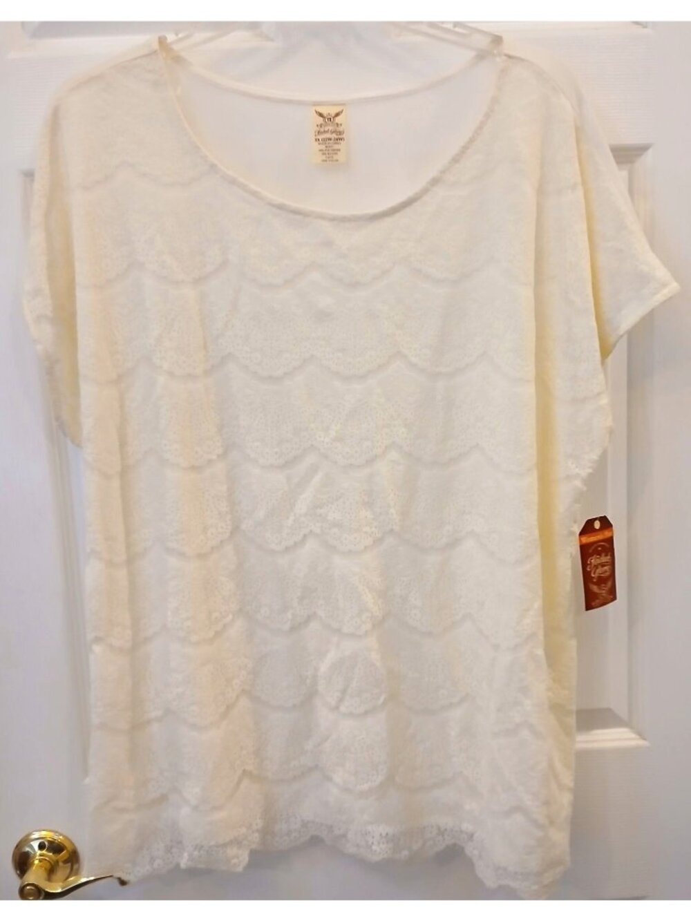 Faded Glory Womens Plus Lace Front 3X 22W-24W Polyester/Rayon Blend Cream #I-1